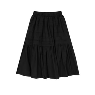 Mid Rise Plain Ruffle Trim Midi A-Line Skirt