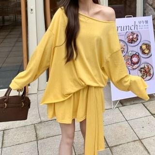 Off Shoulder Oversized Tee and Mini Skirt Set