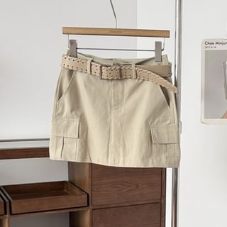 Set: High Waist Plain Mini Pencil Cargo Skirt + Belt