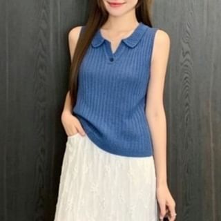 Collared Plain Knit Tank Top