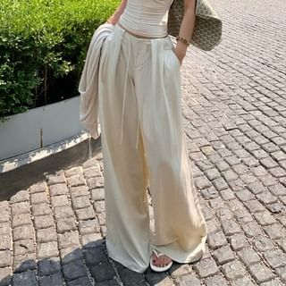 Halter V-Neck Ruched Open Back Crop Top with Wide Leg Pants and Cardigan Set