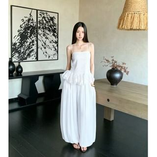Lace Peplum Camisole and Baggy Pants Set