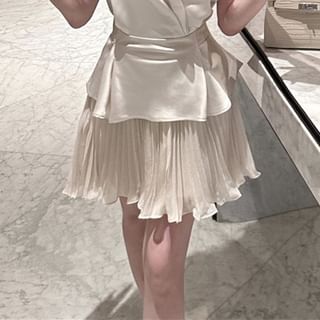 Halter Wrap Blouse & Pleated Mini Skirt Set