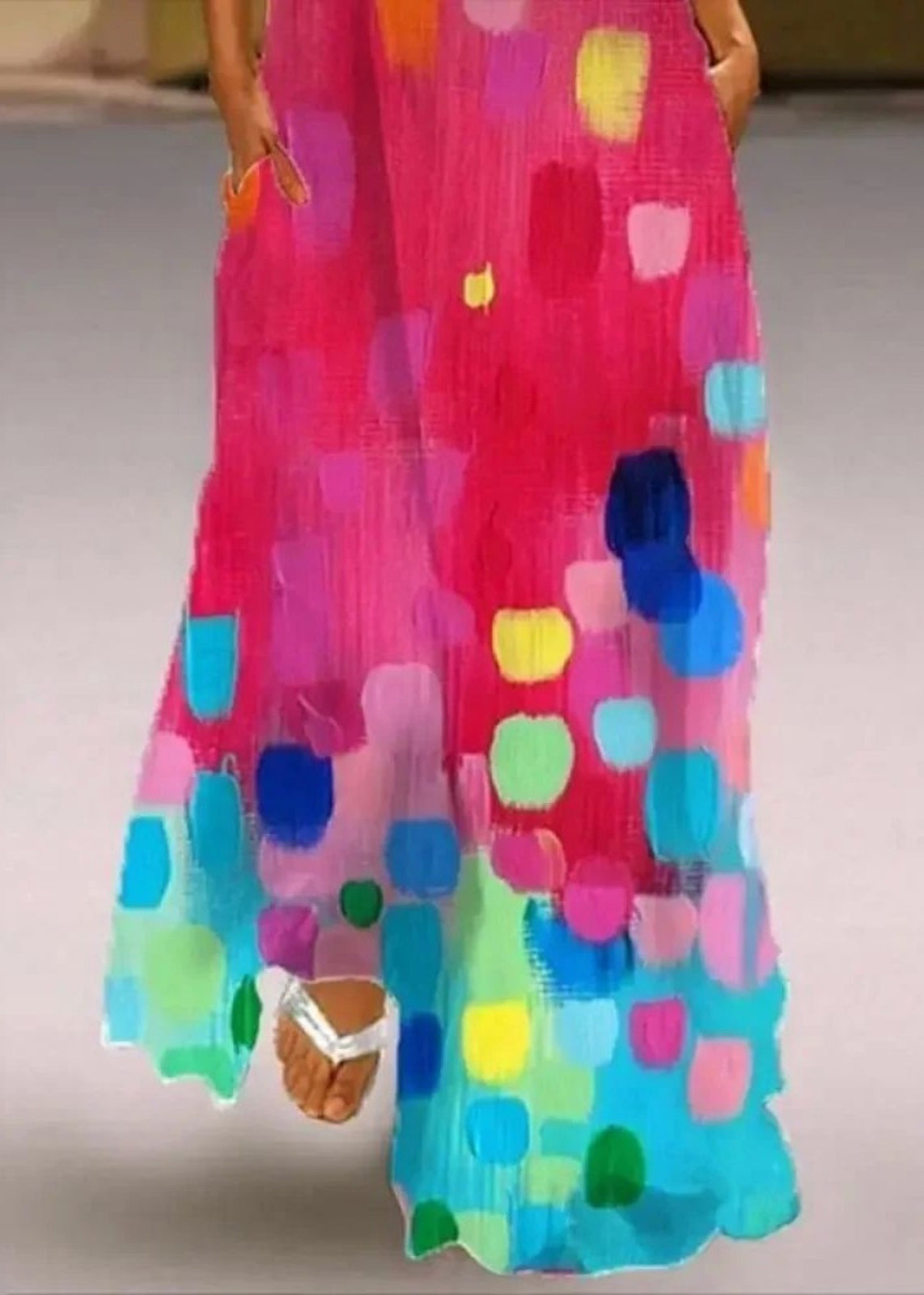 Red Ladies' Maxi Sleeveless Dress V-Neck Printed