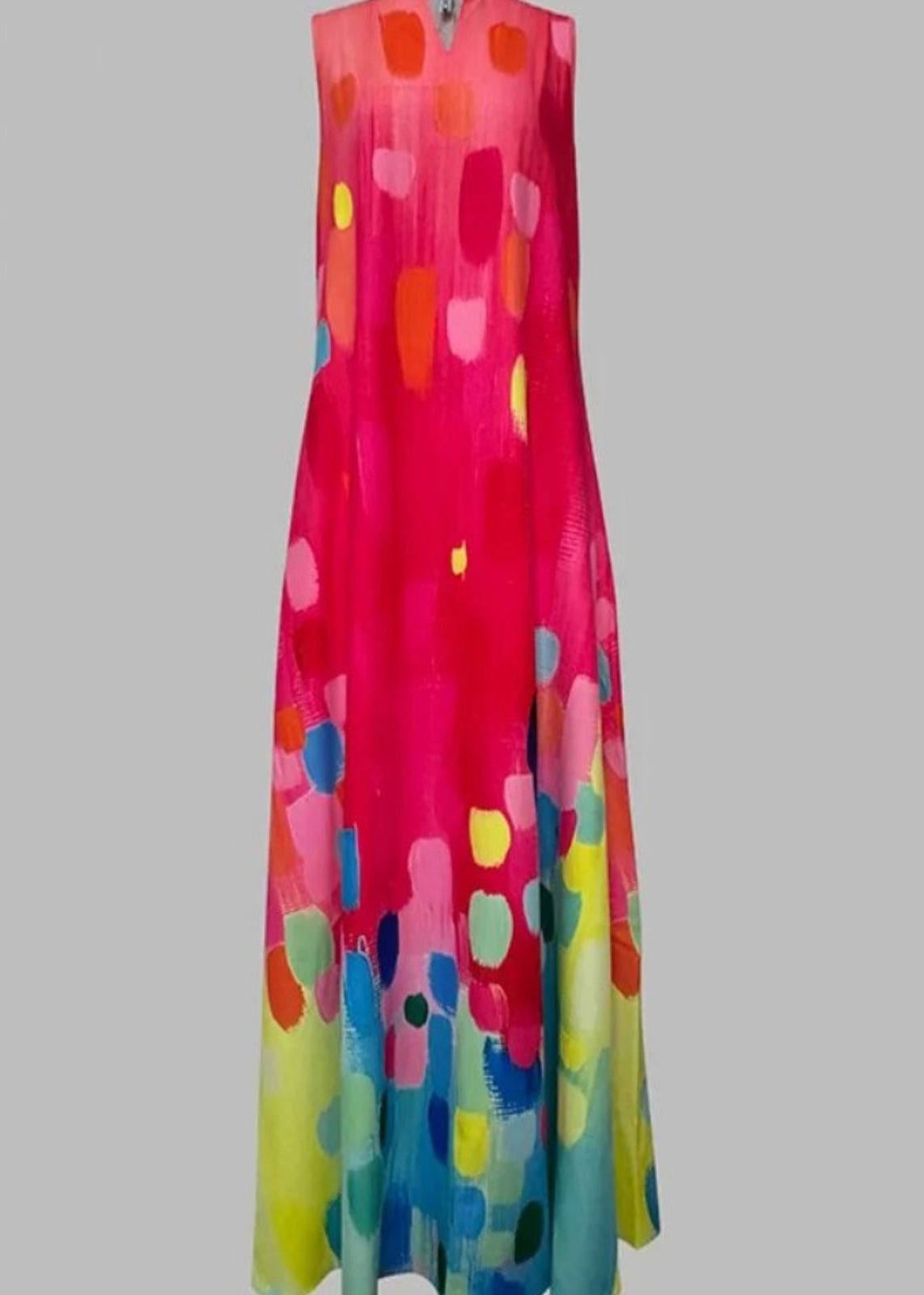 Ladies' Red Printed Sleeveless V-Neck Dress Maxi