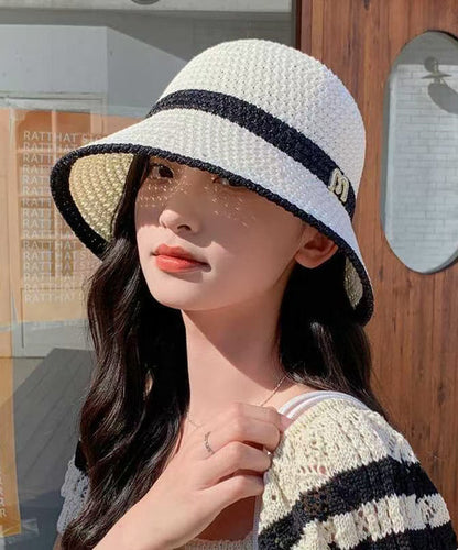 Knitted Leisure Hat White Bucket Hollowed Breathable Out