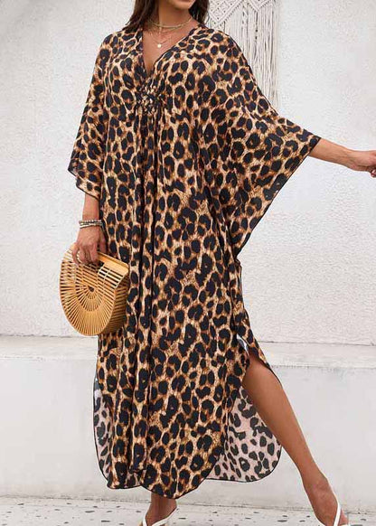 Oversized Open Summer Side Chiffon Print Leopard Dress Vacation