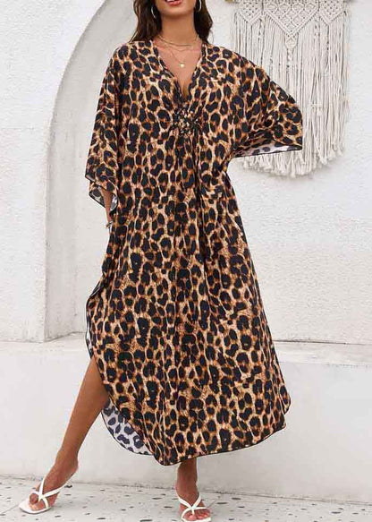 Oversized Open Summer Side Chiffon Print Leopard Dress Vacation