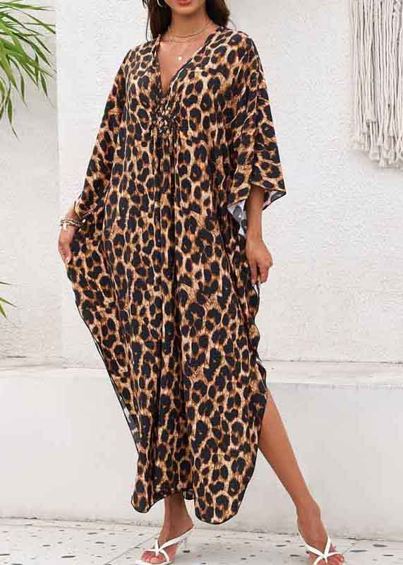 Oversized Open Summer Side Chiffon Print Leopard Dress Vacation