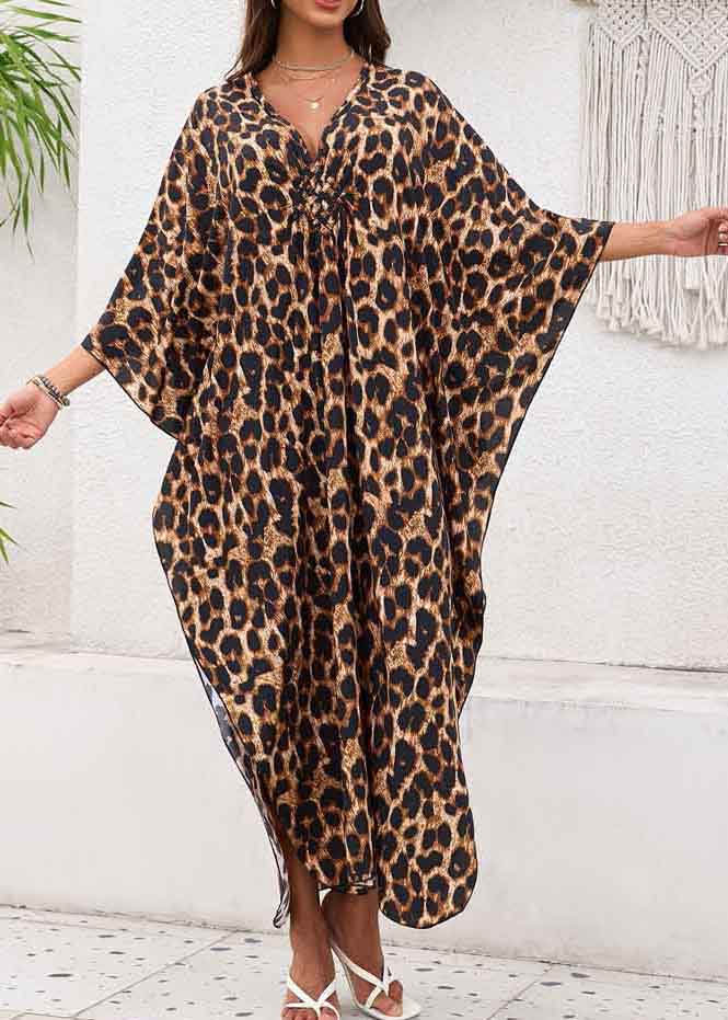 Oversized Open Summer Side Chiffon Print Leopard Dress Vacation