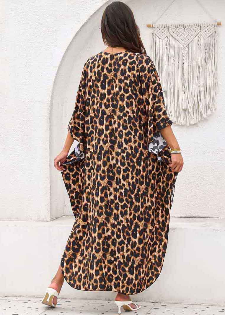 Oversized Open Summer Side Chiffon Print Leopard Dress Vacation