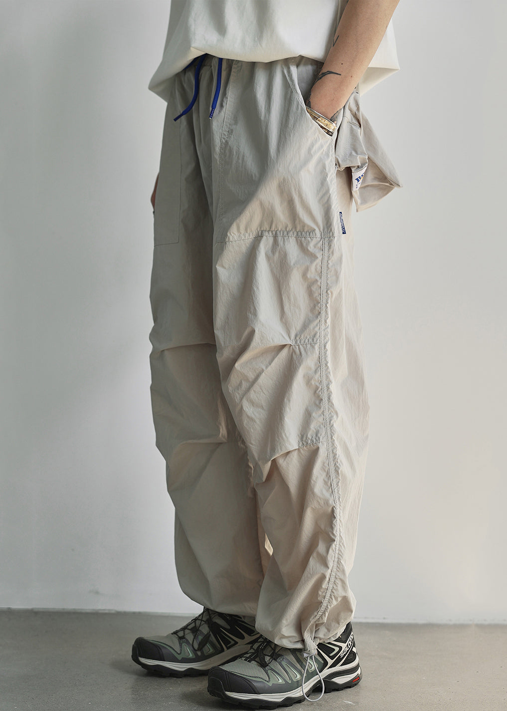 Cotton Waist Pockets Summer Elastic Grey Mens Light Pants