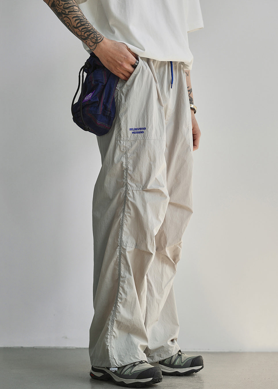 Cotton Waist Pockets Summer Elastic Grey Mens Light Pants