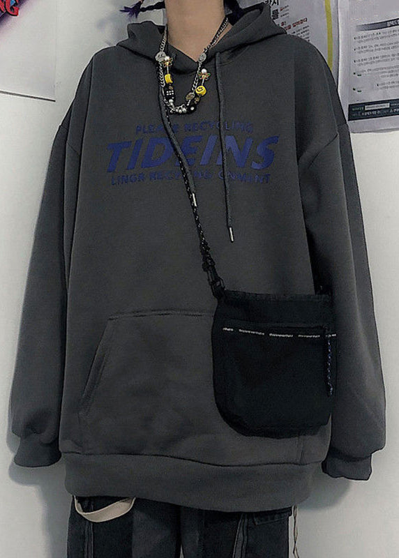 Light Grey Print Pockets Cotton Sweatshirt Men Hooded Spring YQ035