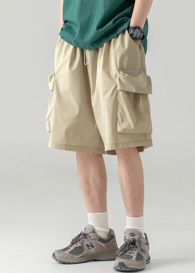 Shorts Khaki Light Drawstring Waist Summer Mens Cotton Elastic
