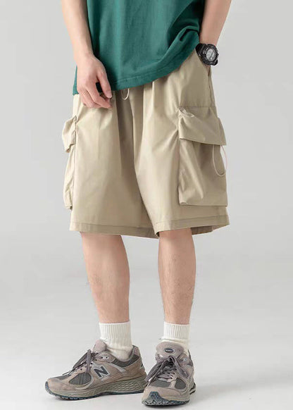 Shorts Khaki Light Drawstring Waist Summer Mens Cotton Elastic