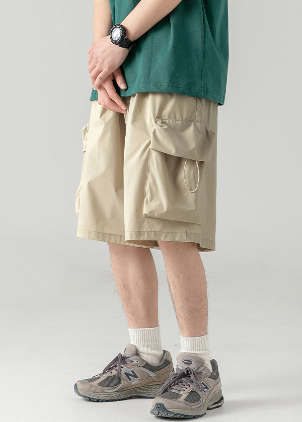 Shorts Khaki Light Drawstring Waist Summer Mens Cotton Elastic