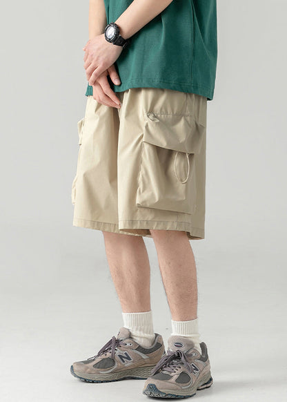 Shorts Khaki Light Drawstring Waist Summer Mens Cotton Elastic