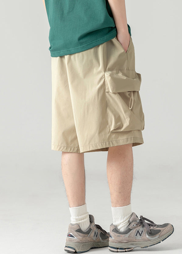 Shorts Khaki Light Drawstring Waist Summer Mens Cotton Elastic