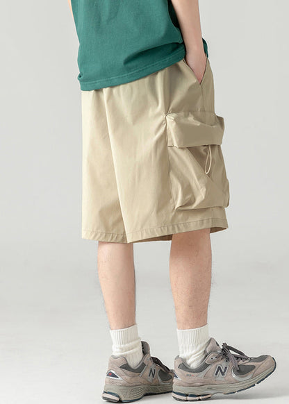 Shorts Khaki Light Drawstring Waist Summer Mens Cotton Elastic