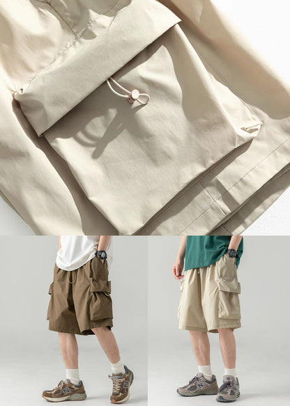 Shorts Khaki Light Drawstring Waist Summer Mens Cotton Elastic