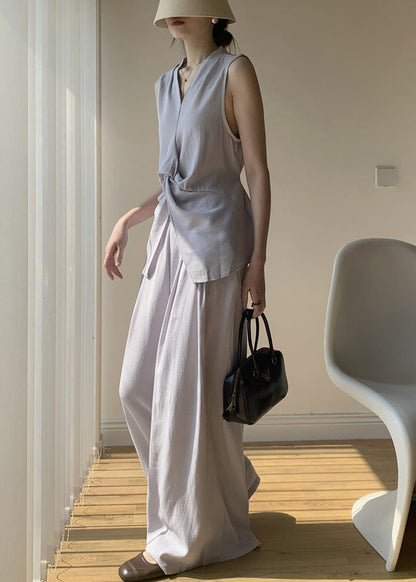 Lace V Cotton Two Solid Neck Set Purple Piece Up Light Summer