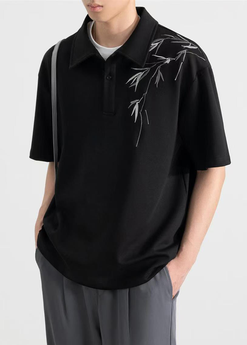 Loose Cotton Mens Apricot Shirt Polo Button Print Summer