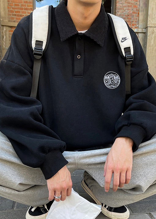 Cotton Sweatshirt Peter Loose TC027 Spring Pan Button Apricot Men Collar