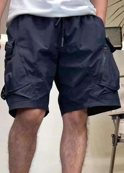 Green Zip Shorts Cotton Loose Up Mens Elastic Pockets Army Waist