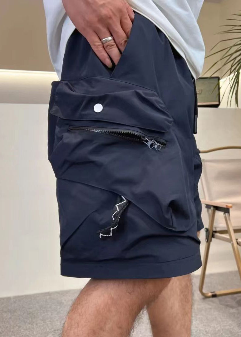 Green Zip Shorts Cotton Loose Up Mens Elastic Pockets Army Waist