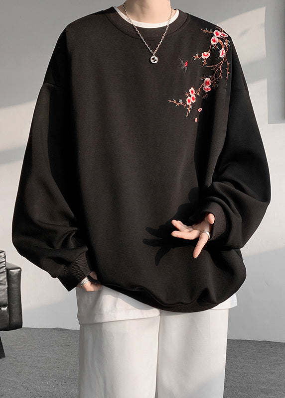 Lose Beige O Neck Embroideried Baumwolle Männer Pullover Sweatshirts Herbst WJ036