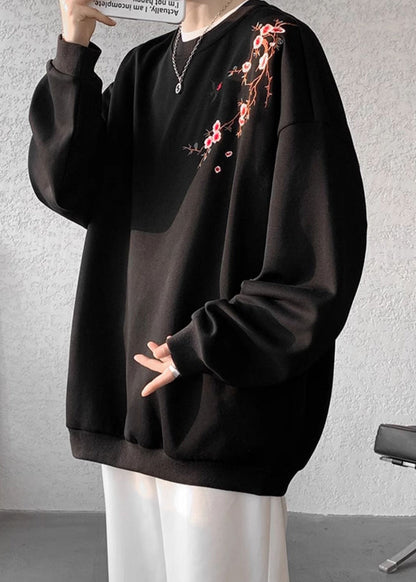 Lose Beige O Neck Embroideried Baumwolle Männer Pullover Sweatshirts Herbst WJ036