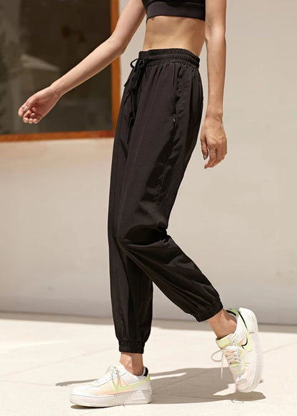 Loose Pants Tie Waist Elastic Yoga Lantern Black