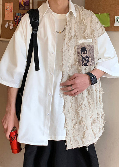 Design Half Loose Patchwork Cotton Black Shirts Original Men