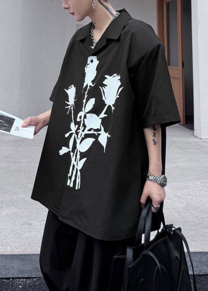 Peter Black Summer Men Collar Loose Pan Shirts Print Cotton