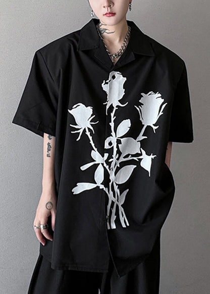 Peter Black Summer Men Collar Loose Pan Shirts Print Cotton