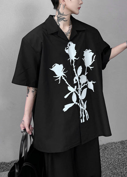 Peter Black Summer Men Collar Loose Pan Shirts Print Cotton
