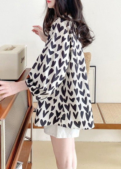 Loose Sleeve Shirts Button Black Bracelet Cotton Print