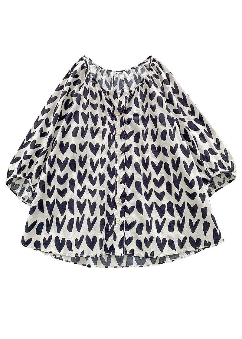 Loose Sleeve Shirts Button Black Bracelet Cotton Print