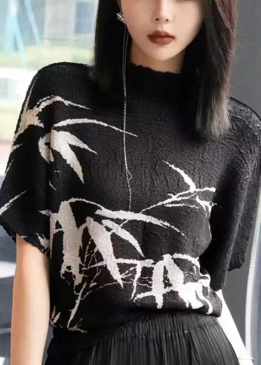 Cotton Print Shirt Summer T Loose Black Wrinkled