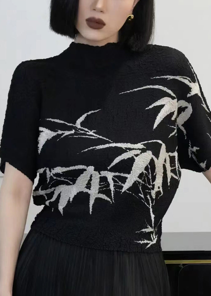 Cotton Print Shirt Summer T Loose Black Wrinkled