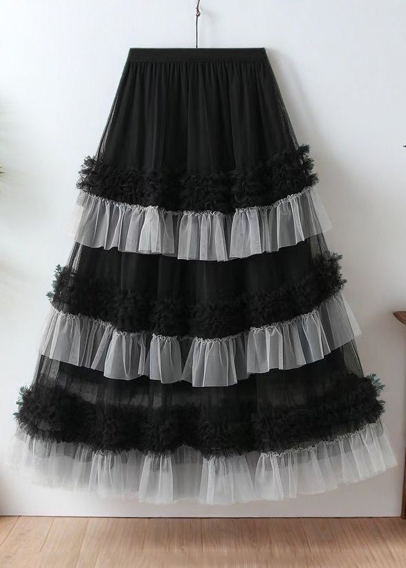 Waist Black Ruffled Skirts Tulle Elastic Summer Loose