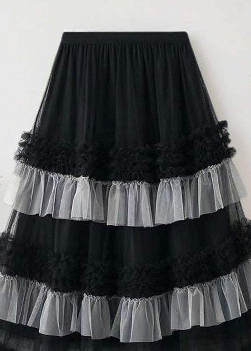 Waist Black Ruffled Skirts Tulle Elastic Summer Loose