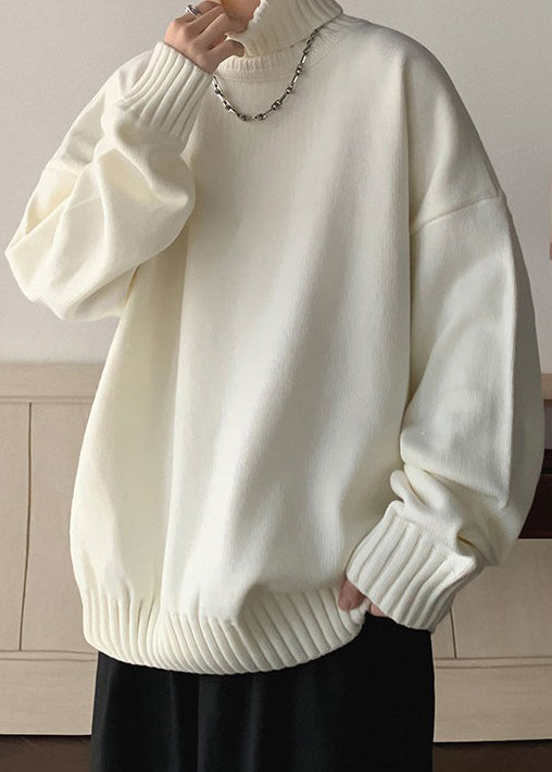 Loose Black Solid Thick Knit Mens Sweaters Turtleneck Winter RJ019