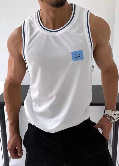 Cotton Solid Tank Black Striped Sleeveless Mens Loose