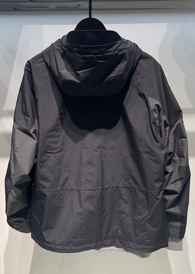 Black Patchwork Mens Hooded Coat Spring Loose Zippered Cotton