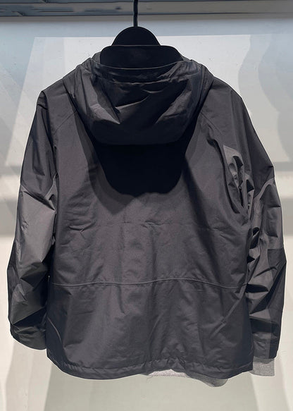 Black Patchwork Mens Hooded Coat Spring Loose Zippered Cotton