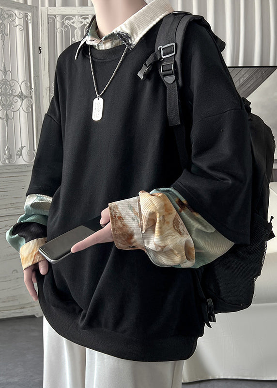 Loose Patchwork False Two Blackish Pieces Green Pan Collar Peter