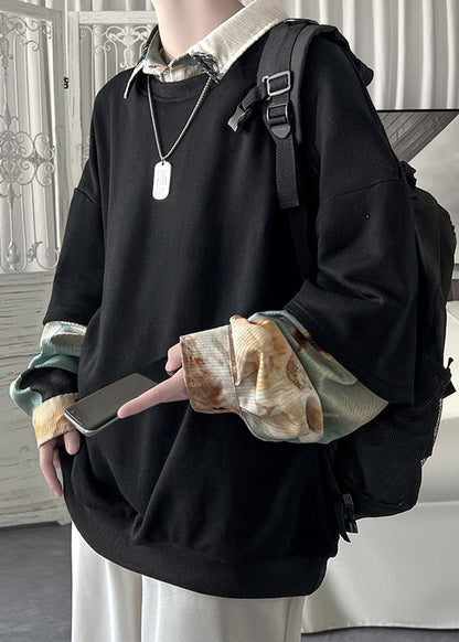 Loose Patchwork False Two Blackish Pieces Green Pan Collar Peter