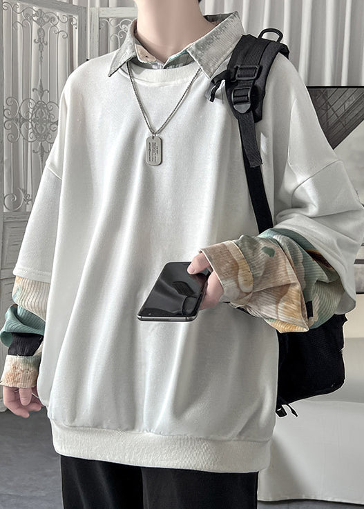 Loose Patchwork False Two Blackish Pieces Green Pan Collar Peter